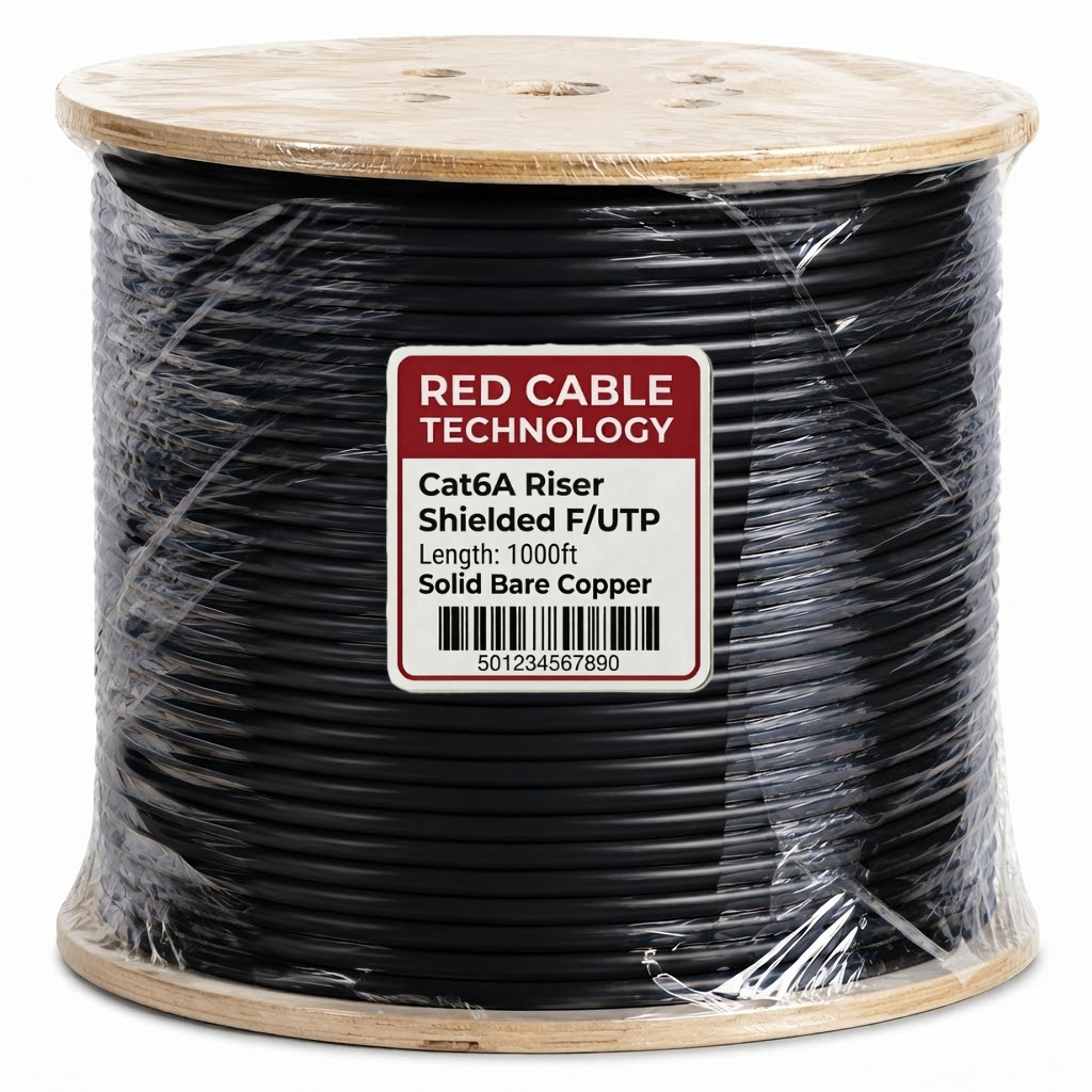 Cat6a Riser Shielded FUTP Solid Pure Copper Cable - 750MHz Black