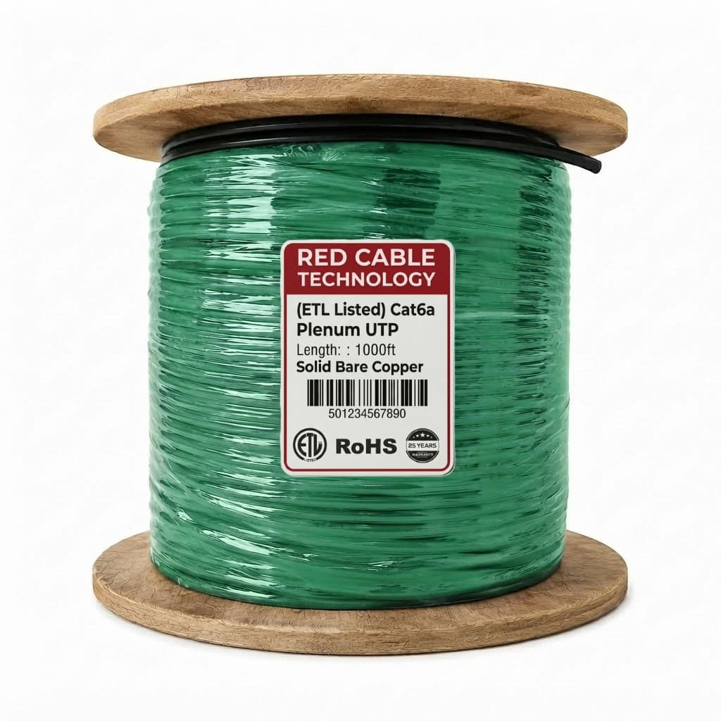 ETL Listed Cat6a Plenum UTP Solid Bare Copper - 500 MHz Black