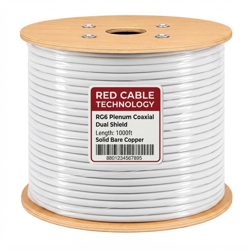 RG6 Plenum Dual Shield Coaxial Cable Solid Bare Copper – 1000 ft White