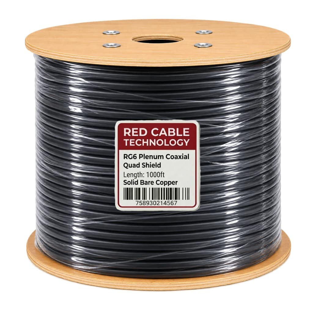 RG6 Plenum Quad Shield Coaxial Cable Solid Bare Copper – 1000 ft Black