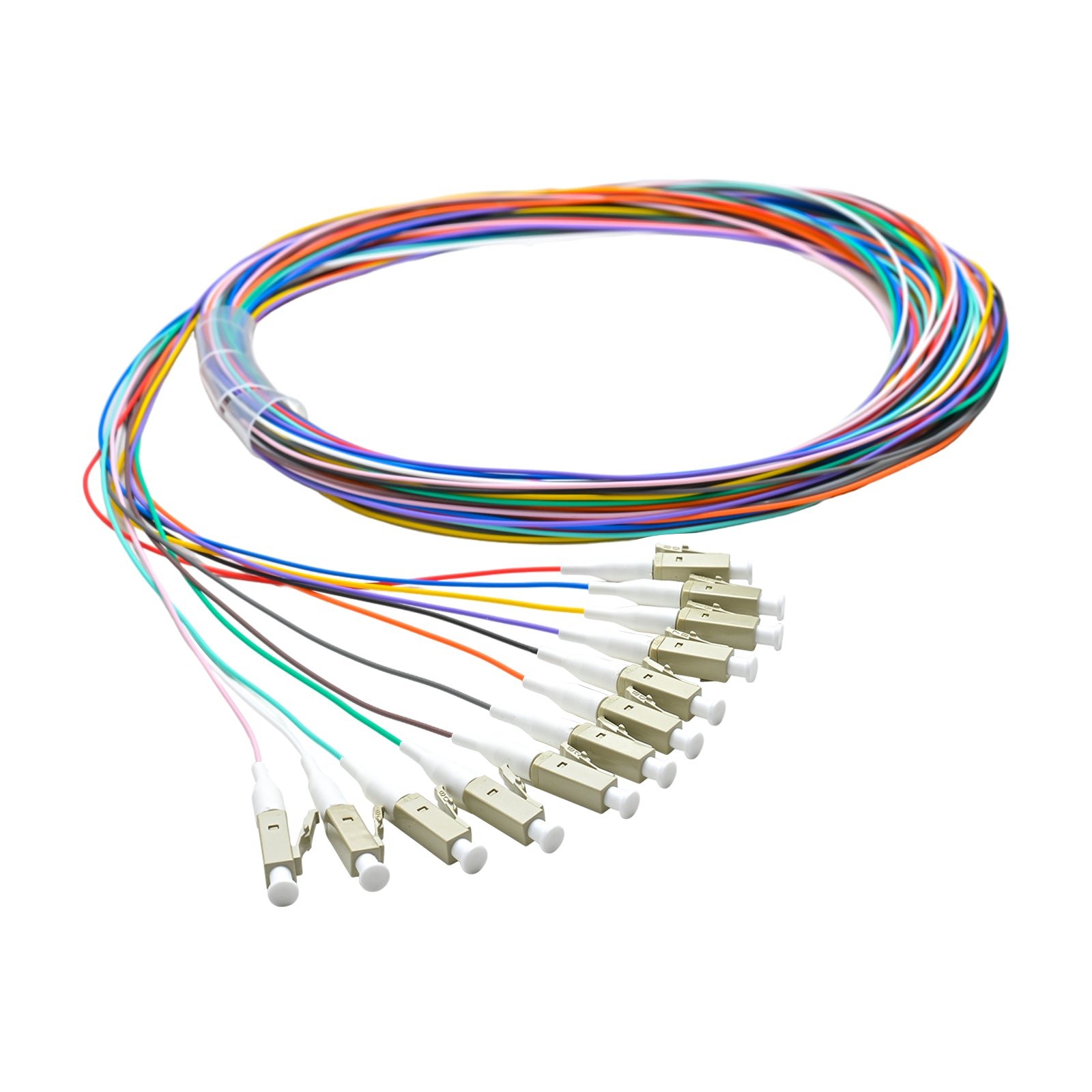 Pigtail LC/UPC 12 colors OM4 0.9mm OFNR 3M, tight buffer