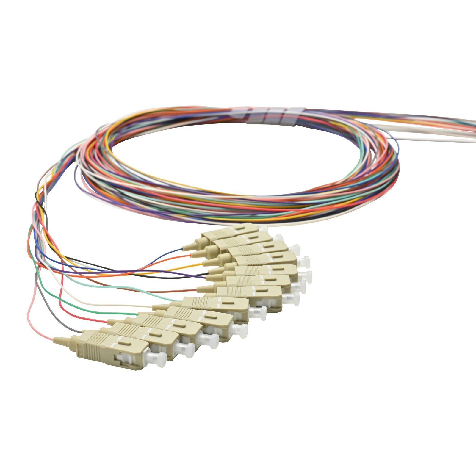 Pigtail SC/UPC 12 colors OM3 0.9mm OFNR 3M, semi tight