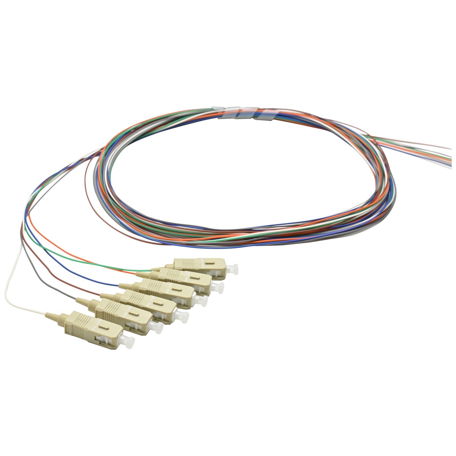 Pigtail SC/UPC 06 colors OM3 0.9mm OFNR 3M, tight buffer